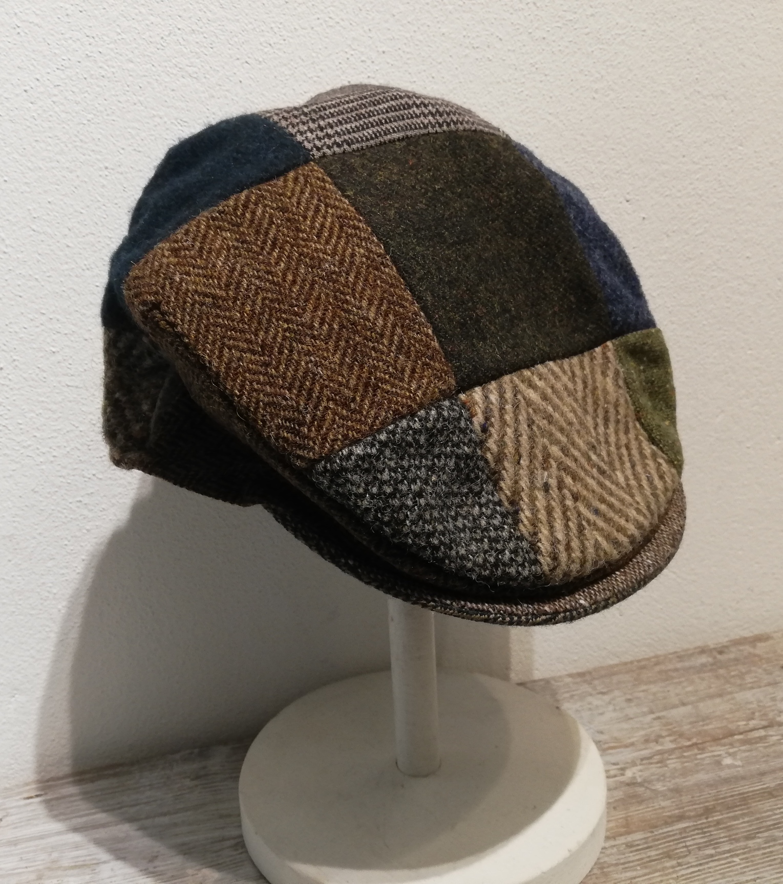 patchwork tweed cap