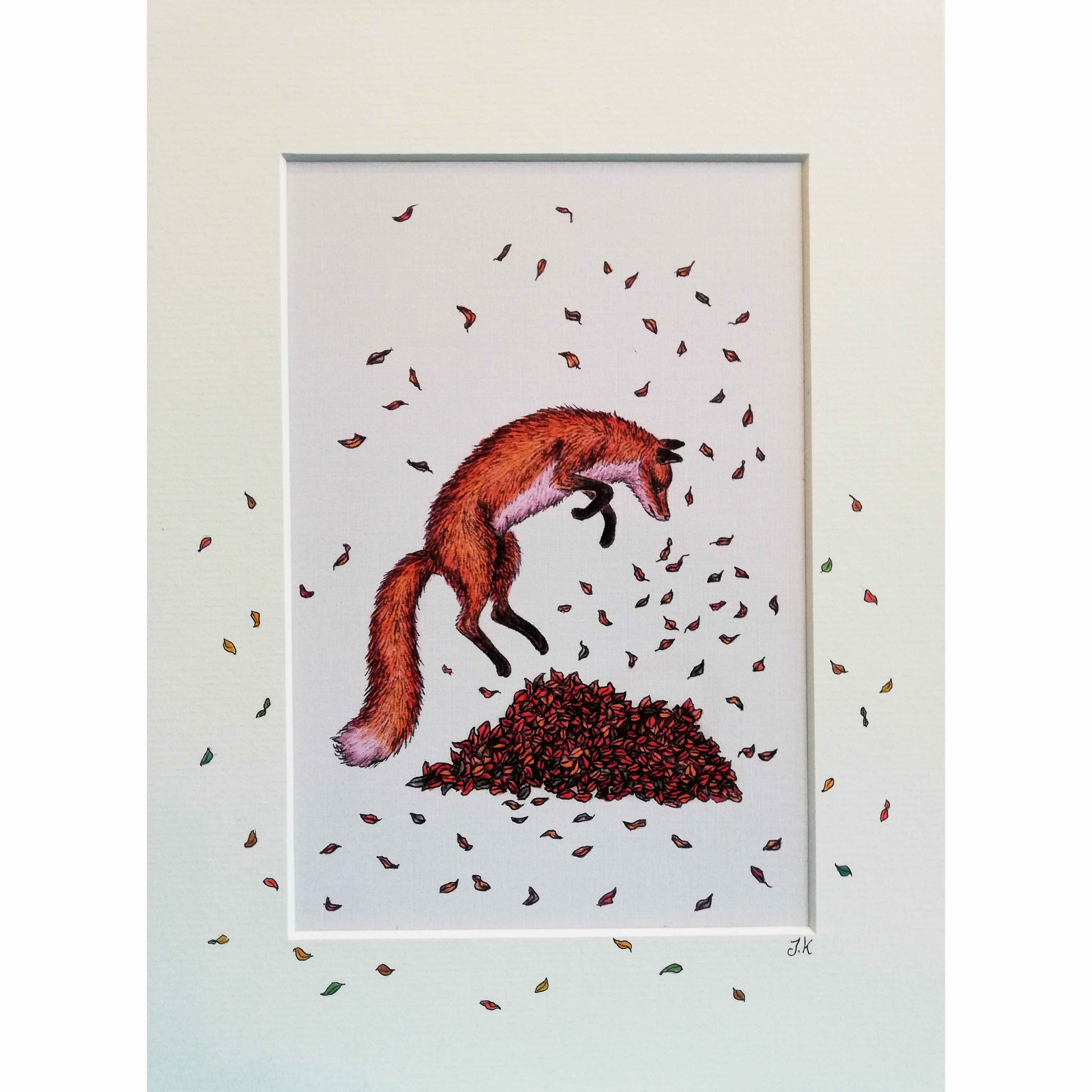 Fox Leaping in Leaves Print by Jenni Kilgallon