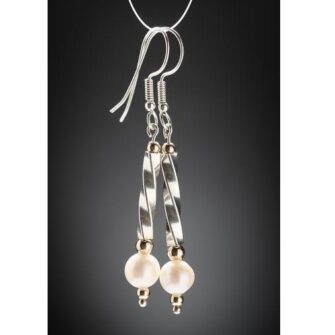 Twisted Silver Tube Drop Earrings with Freshwater Pearls