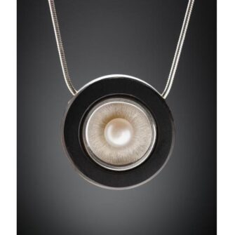 "Midnight" Ebony, Silver and Freshwater Pearl Pendant Designed and Handmade in Ireland