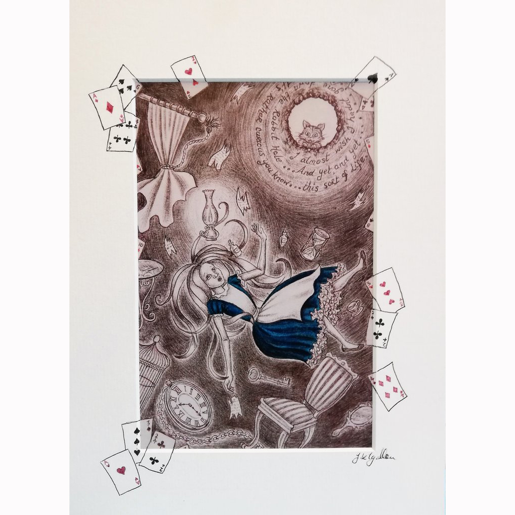 Alice in Wonderland Falling Down the Rabbit Hole Print, Jenni Kilgallon