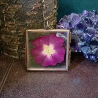 Ruby Robin Bronze Square Window Locket Purple Flower