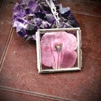 Ruby Robin Silver Square Window Locket Pink Poppy