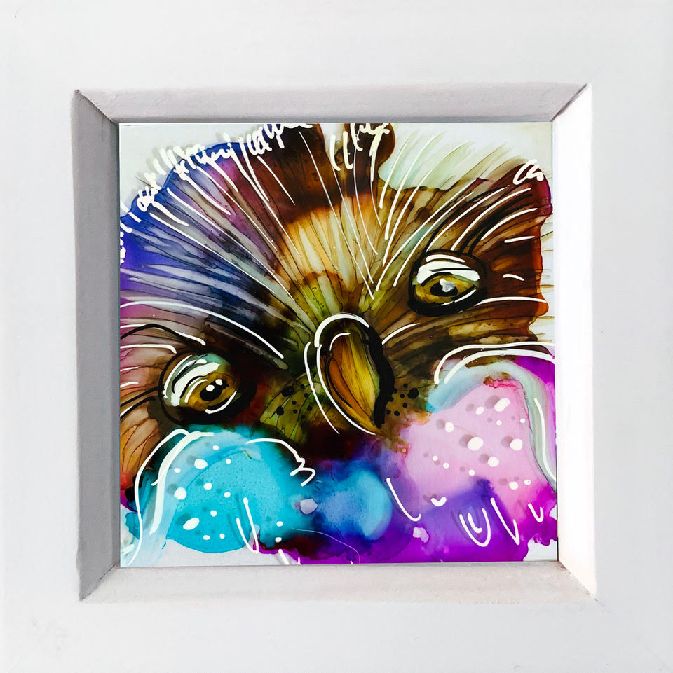 Miniature Glass Painting with Owl