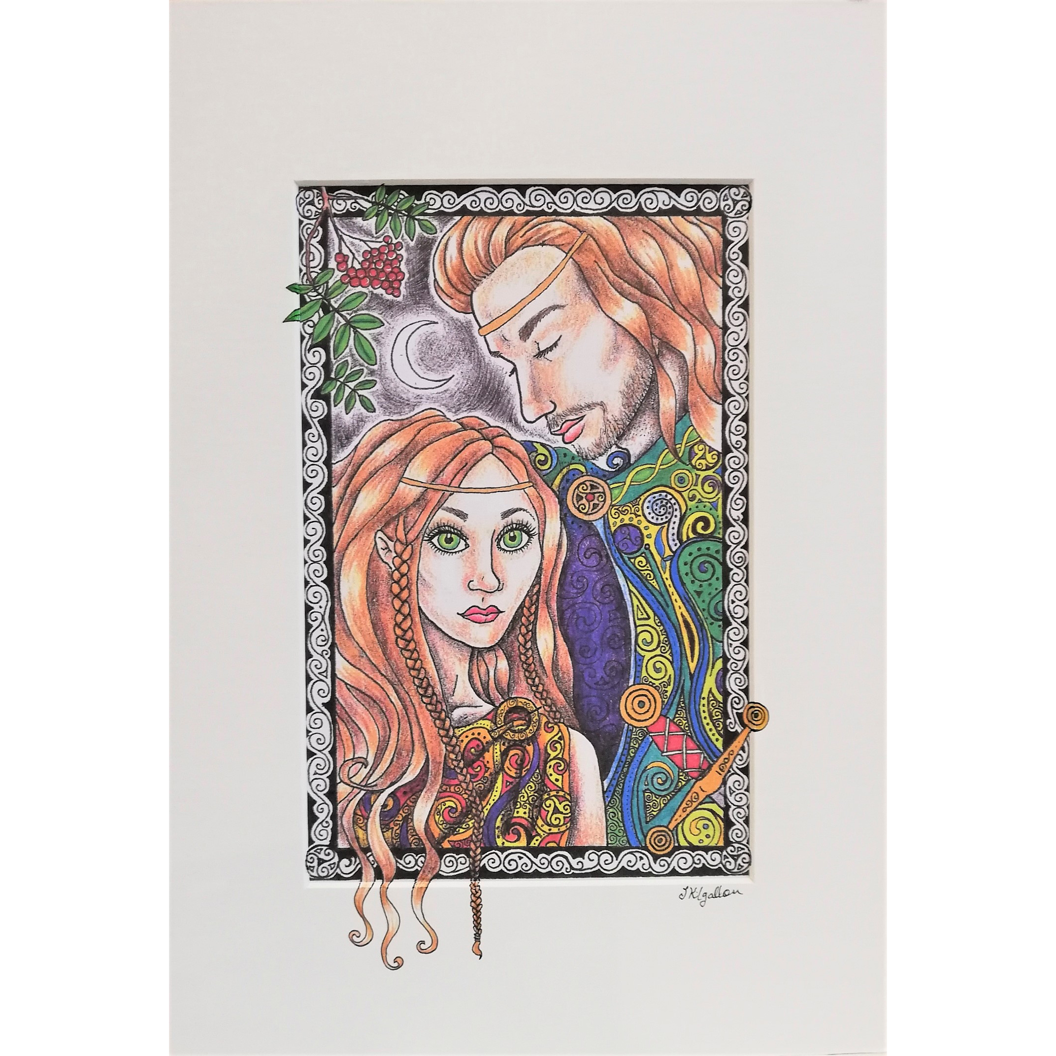 Diarmuid and Grainne Print,, Celtic Legends Art, Jen's Fairytales, Jenni Kilgallon Art, Celtic Legend, Celtic Mythology, Irish Art, Irish Legend, Irish Legend Art, Irish Myth, Irish Legend Print, Irish Folktales