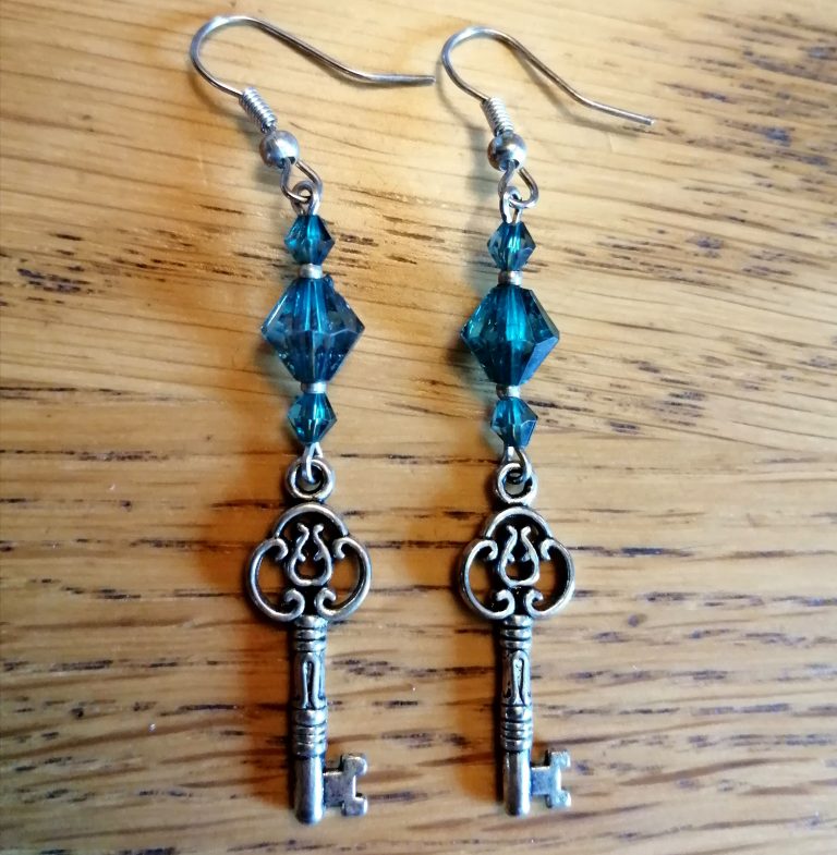 Teal Key Earrings