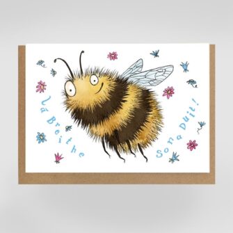 Bee Birthday card in Irish, Lá Breithe Sona Duit, cárta Gaeilge, Happy Birthday greeting card in irish