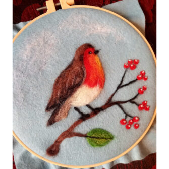 Needle Felted Robin Wool Painting