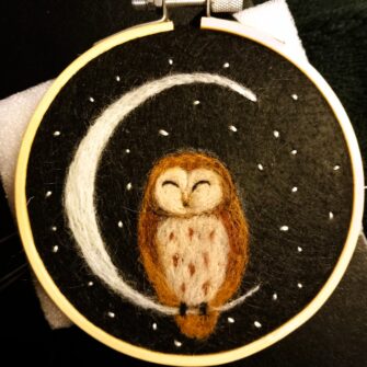 Needle Felted Owl on Moon