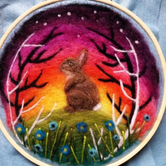 Needle Felted Rabbit at Sunrise Art